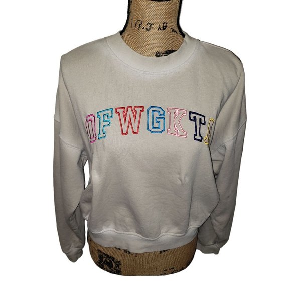 Odd Future OFWGKTA MEDIUM Hip Hop Tan Cropped Crew Neck Sweatshirt Retro College - Picture 4 of 5